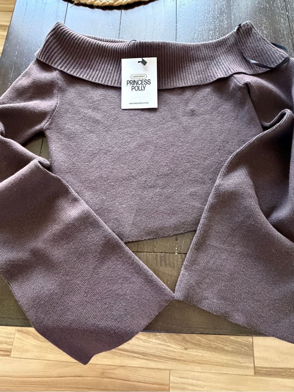 Princess Polly Dusty Mauve Off-Shoulder Knit Sweater